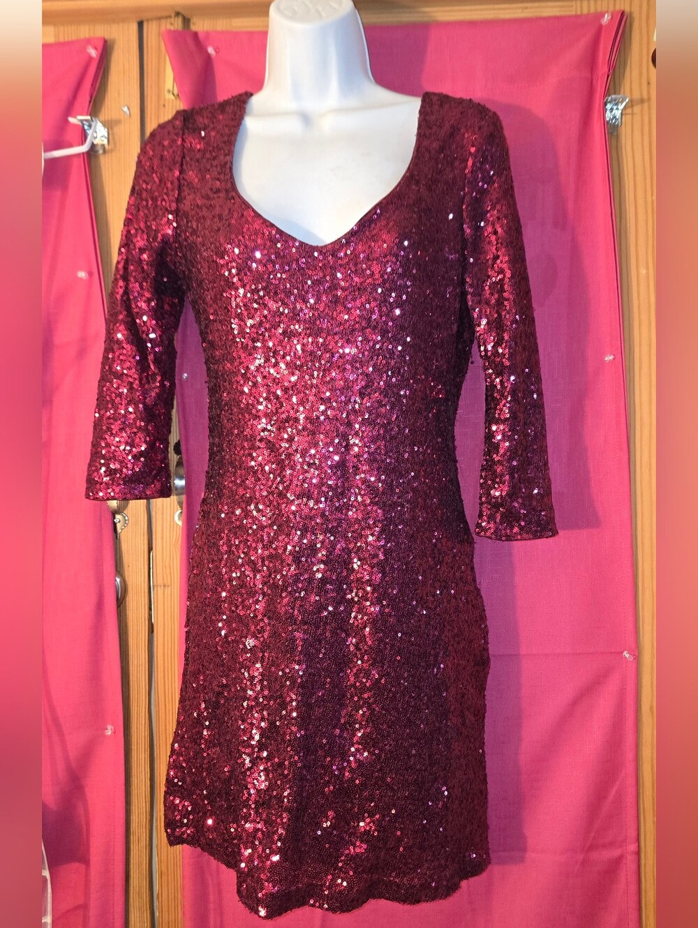 Crystal Doll Wine Red Sequin Mini Dress Size Medium